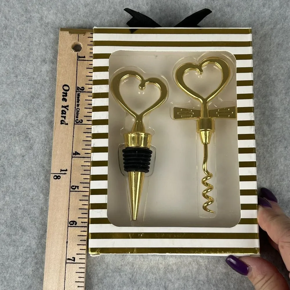 2pc Heart-Shaped Corkscrew Bottle Opener‎ & Stopper Set for Wine Wedding Gift